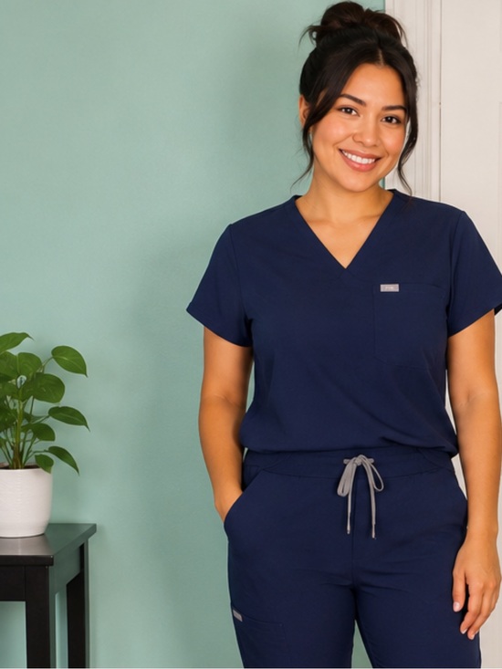Figs Tops - FIGS Women’s XXL Technical Collection Catarina One-Pocket Scrub Top Navy J-11